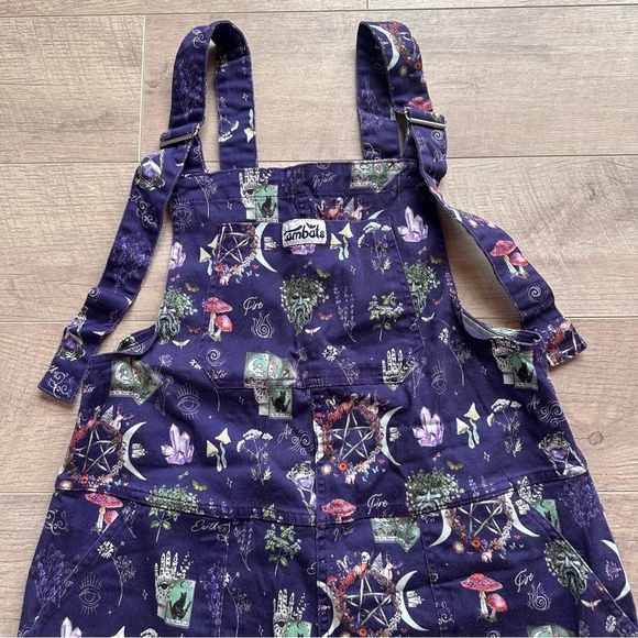 Jambats Denim - Jambats Elemental Mystical Purple Overalls with Moon, Crystals, Mushroom Print